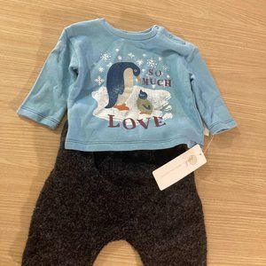 Peek Penguin Outfit Light Blue Shirt Fuzzy Black Pants NWT So Much Love